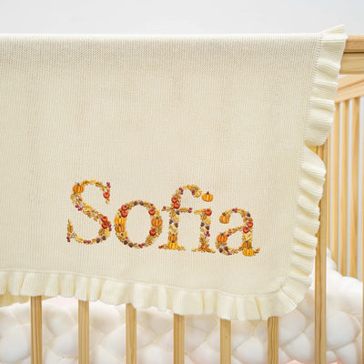 Embroidered Pumpkin Name Baby Blanket