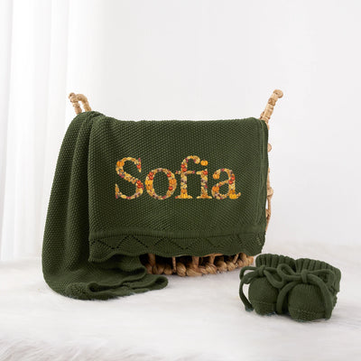 Embroidered Pumpkin Name Baby Blanket