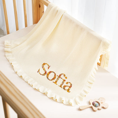 Embroidered Pumpkin Name Baby Blanket