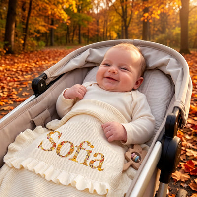 Embroidered Pumpkin Name Baby Blanket