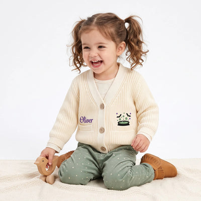 Embroidered Spooky Halloween Cauldron Baby Cardigan
