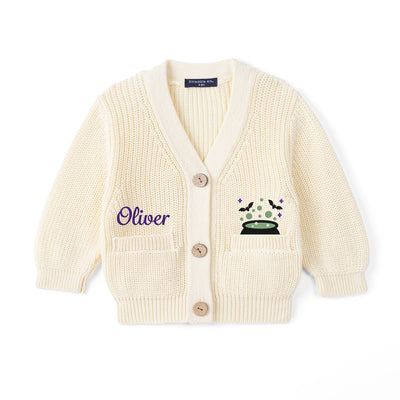 Embroidered Spooky Halloween Cauldron Baby Cardigan