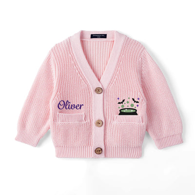 Embroidered Spooky Halloween Cauldron Baby Cardigan