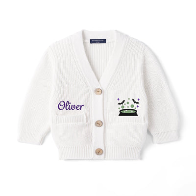 Embroidered Spooky Halloween Cauldron Baby Cardigan