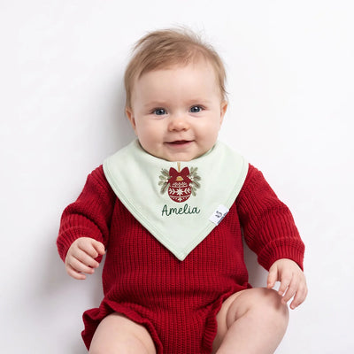 Embroidered Xmas Burgundy Ornament Baby Bibs