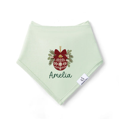Embroidered Xmas Burgundy Ornament Baby Bibs