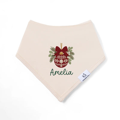Embroidered Xmas Burgundy Ornament Baby Bibs