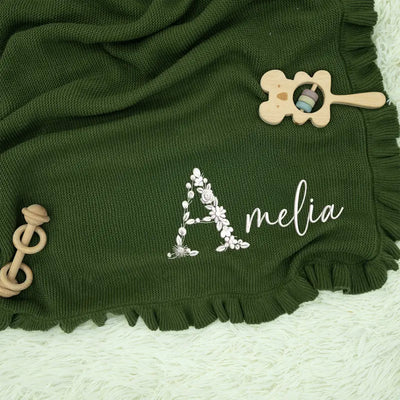 Embroidered Baby Floral Name Blanket - SwaddleAn
