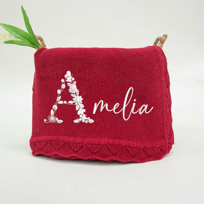 Embroidered Baby Floral Name Blanket - SwaddleAn