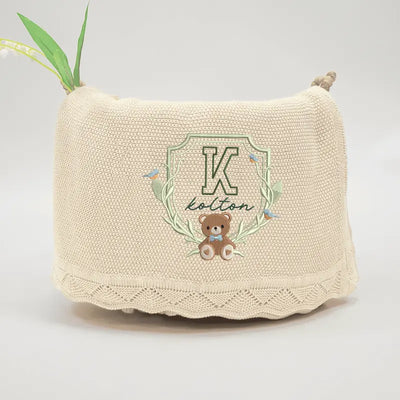Embroidered Bear Toys Crest Baby Name Blanket - SwaddleAn