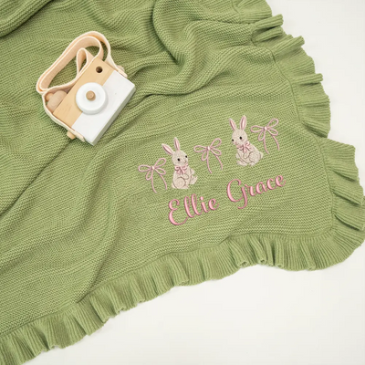 Embroidered Bow Bunny Name Baby Blanket
