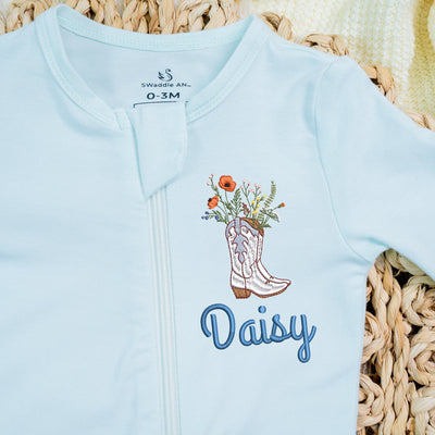 Embroidered Cowgirl Baby Pjs in Mint