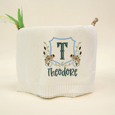 Embroidered Fishing Custom Name Knit Baby Blanket