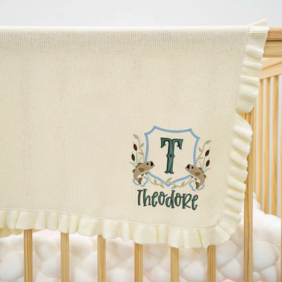 Embroidered Fishing Custom Name Knit Baby Blanket