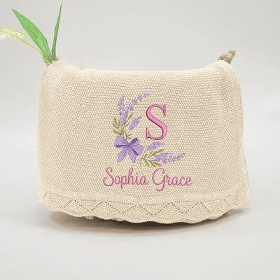 Embroidered Floral Baby Name Blanket - SwaddleAn