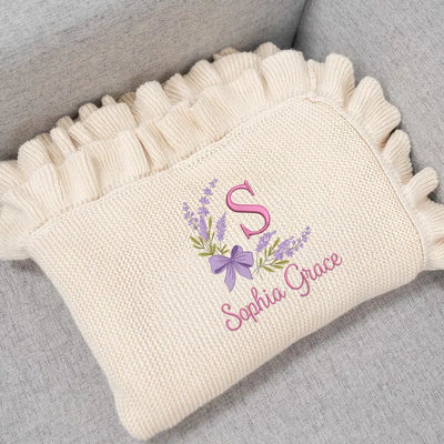 Embroidered Floral Baby Name Blanket - SwaddleAn