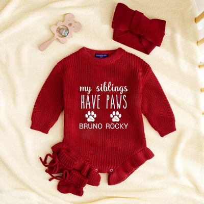Embroidered 'My Siblings have PAWS' Baby Romper