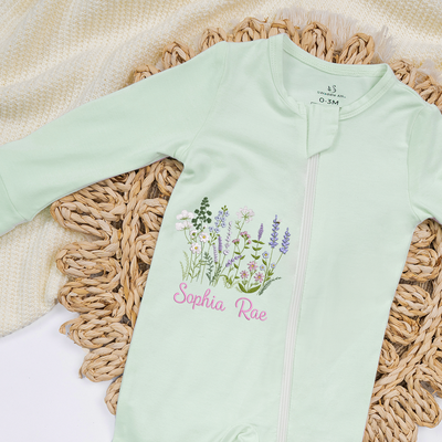 Embroidered Wildflower Name Baby Pajamas - SwaddleAn