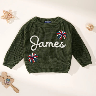 Fireworks Patriotic Custom Name Baby Sweater