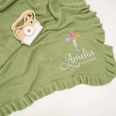 Personalized Floral Cross Embroidered Knit Baby Blanket
