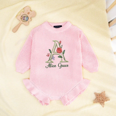 Floral Custom Initial Embroidery Romper