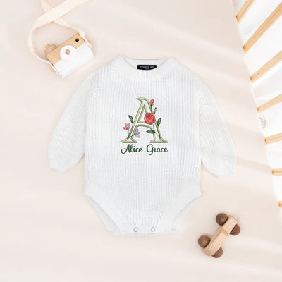 Floral Custom Initial Embroidery Romper