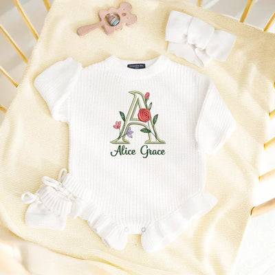 Floral Custom Initial Embroidery Romper