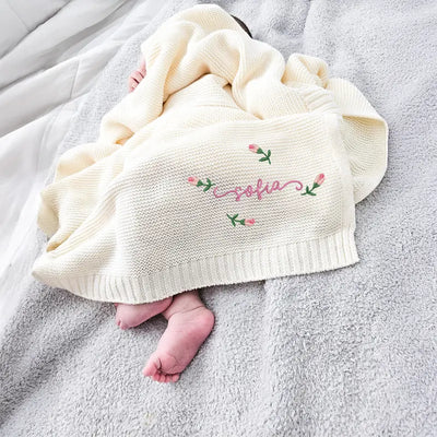 Floral Embroidery Name Baby Girl Blanket - SwaddleAn