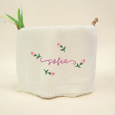 Floral Embroidery Name Baby Girl Blanket - SwaddleAn