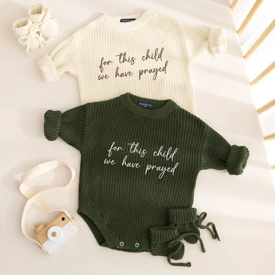 Embroidered Baby Romper 'For This Child We Have Prayed'