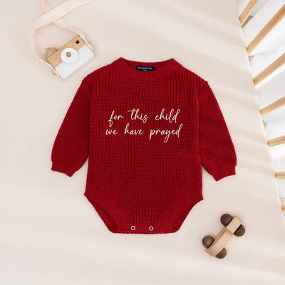 Embroidered Baby Romper 'For This Child We Have Prayed'
