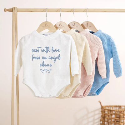 Embroidered Knit Baby Romper in Guardian Angel