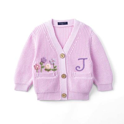 Hand-Embroidered Initial Floral Baby Cardigan