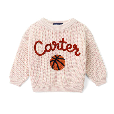 Hand-Embroidered Name Basketball Baby Sweater