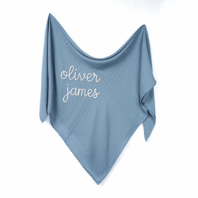 Hand Embroidered Name Baby Swaddle Muslin Blanket