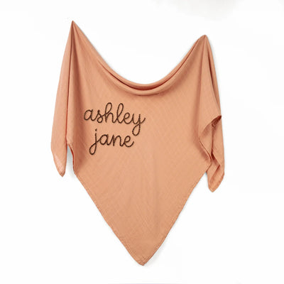 Hand Embroidered Name Baby Swaddle Muslin Blanket