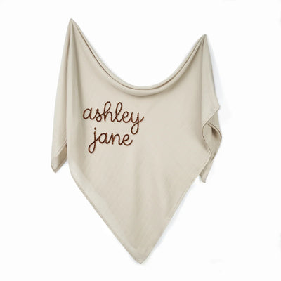 Hand Embroidered Name Baby Swaddle Muslin Blanket