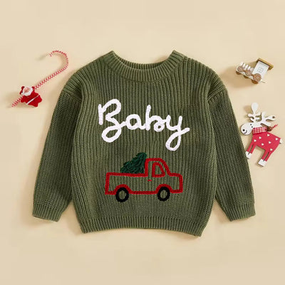 Hand-Embroidered Christmas Truck Sweater - SwaddleAn