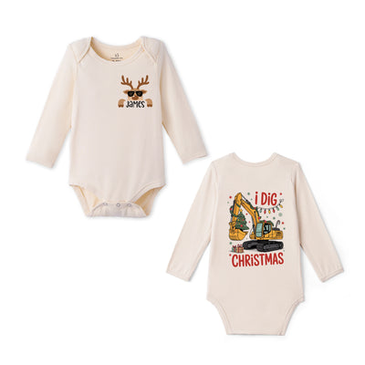 I Dig Christmas Custom Name Bamboo Baby Bodysuit