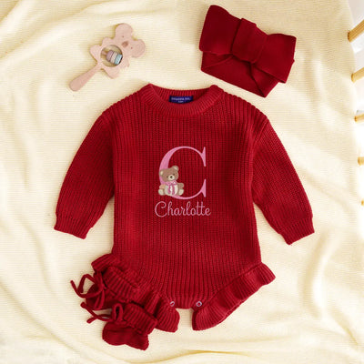 Initial Name Bear Embroidery Baby Romper