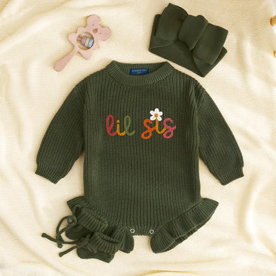 'Lil Sis' Knit Baby Romper