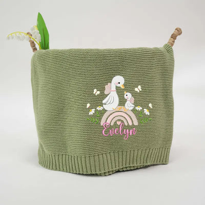 Lovely Swan Embroidery Baby Blanket - SwaddleAn