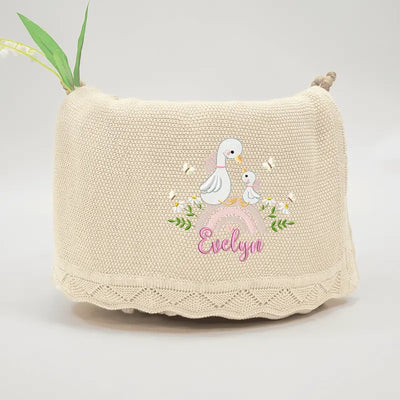 Lovely Swan Embroidery Baby Blanket - SwaddleAn