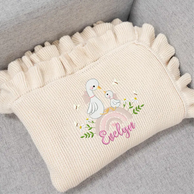 Lovely Swan Embroidery Baby Blanket - SwaddleAn