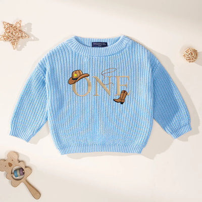 One Birthday Embroidered Baby Sweater