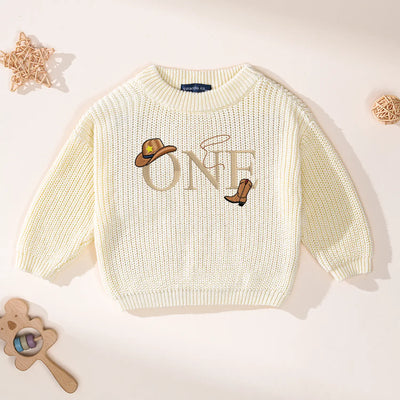 One Birthday Embroidered Baby Sweater