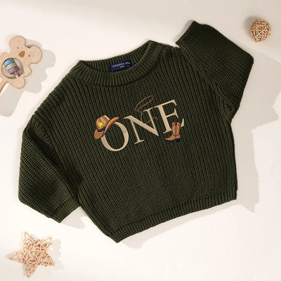 One Birthday Embroidered Baby Sweater