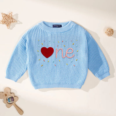 One Sweet Heart Hand-Embroidered First Birthday Sweater