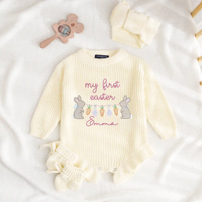 Personalized Baby's First Easter Knit Baby Romper