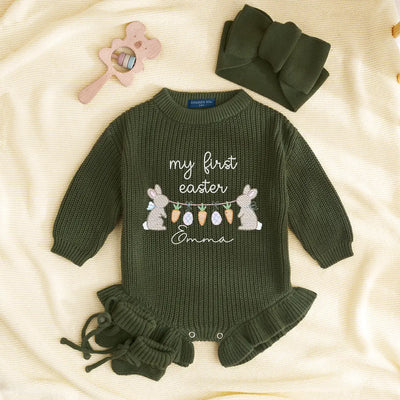 Personalized Baby's First Easter Knit Baby Romper